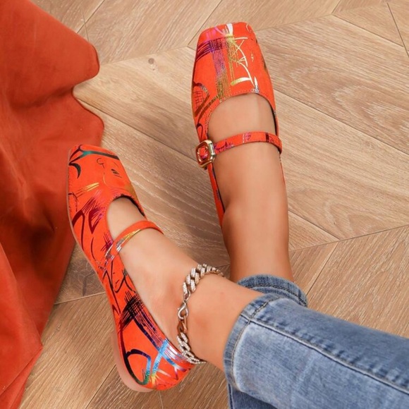 Stylish Orange Mary Jane Flats shoes - Picture 2 of 5